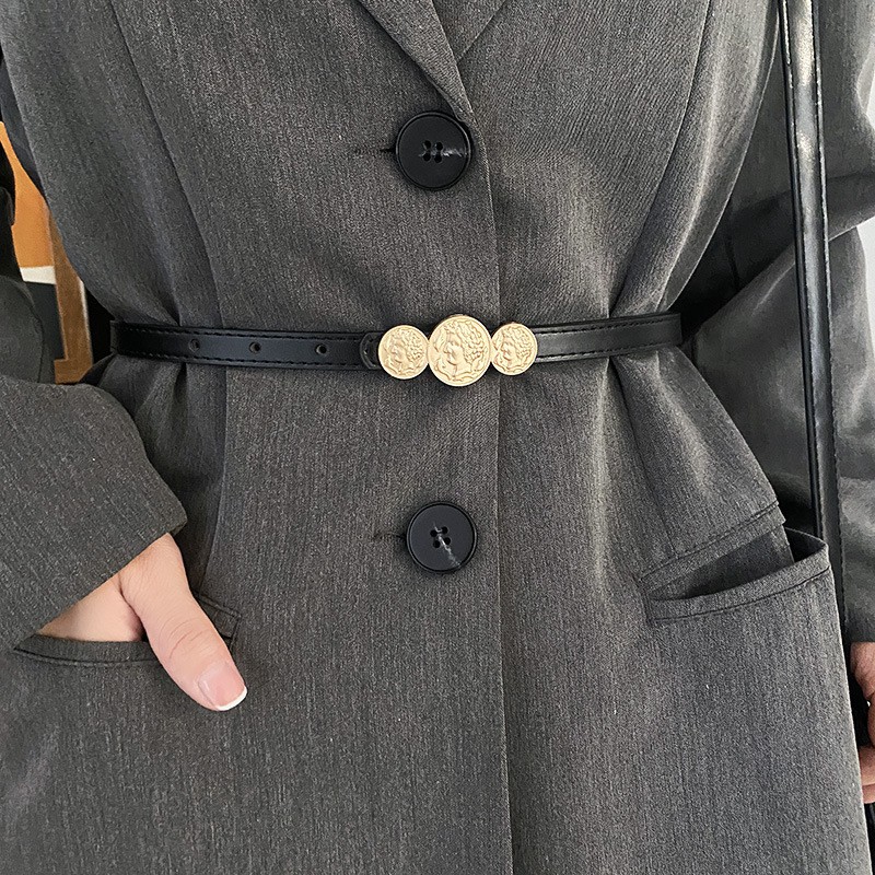 Belt Ikat Ban Pinggang Koin A120 THREE COIN Korea Fashion Kulit Gasper Thin Kecil Tali Sabuk Cewe Womens
