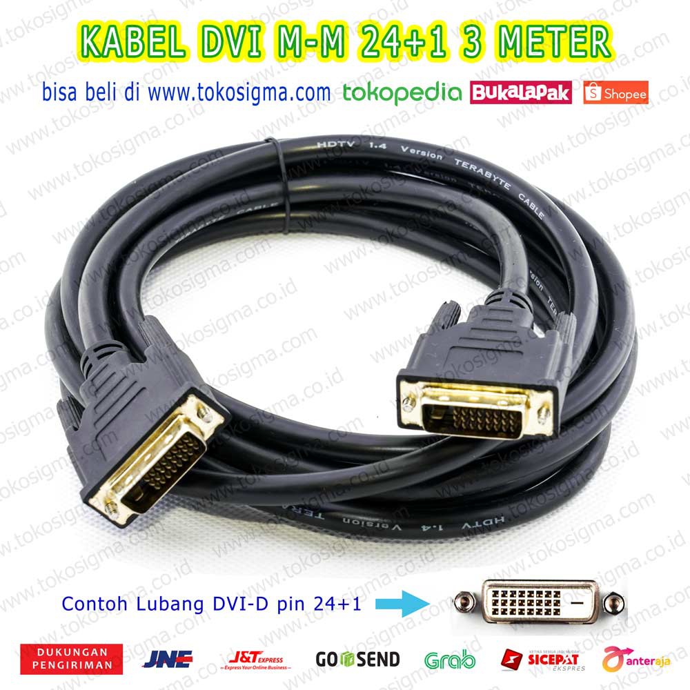 KABEL DVI 3 meter pin 24+1 Male-Male TERABYTE DVI-D M to DVI-D M