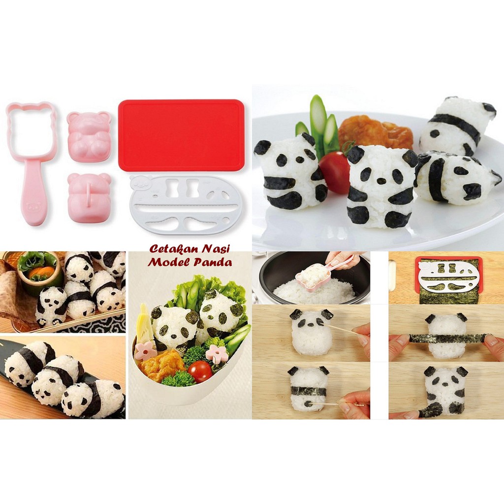 Set Cetakan Nasi Panda dan Cetakan Nori - Set Cetakan Bento Nasi Panda Cute Rice Mold Bento Mold