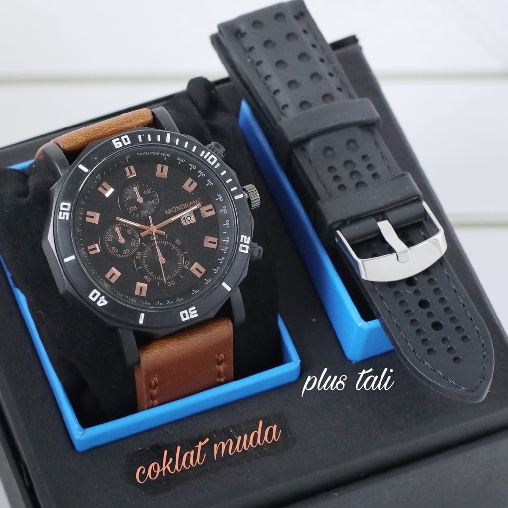 JAM TANGAN PRIA MONTBLANC PLUS TALI KULIT