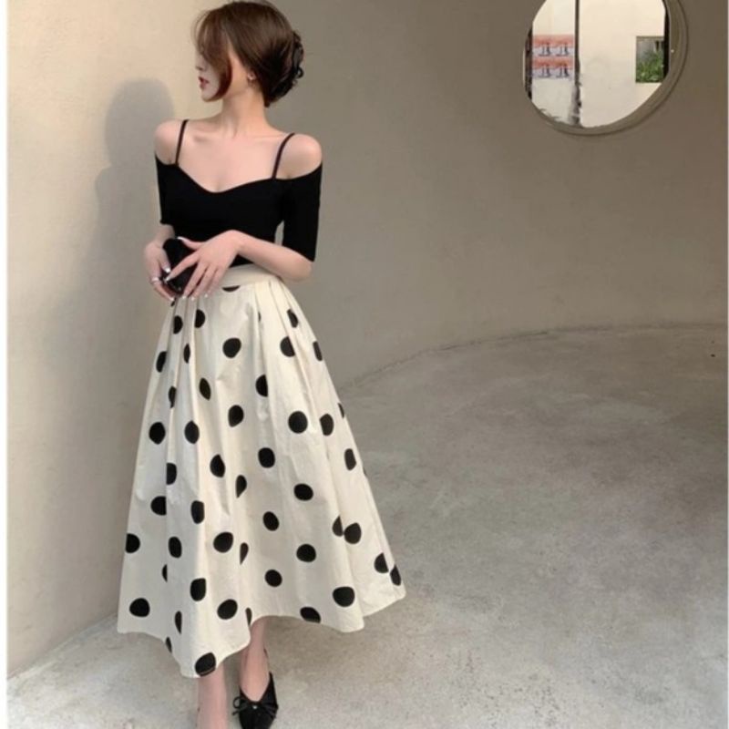 MDLV ~ 5124 POLKA MIDI SKIRT ROK POLKADOT ROK PANJANG CEWEK LONG SKIRT ROK COTTON FASHION IMPORT