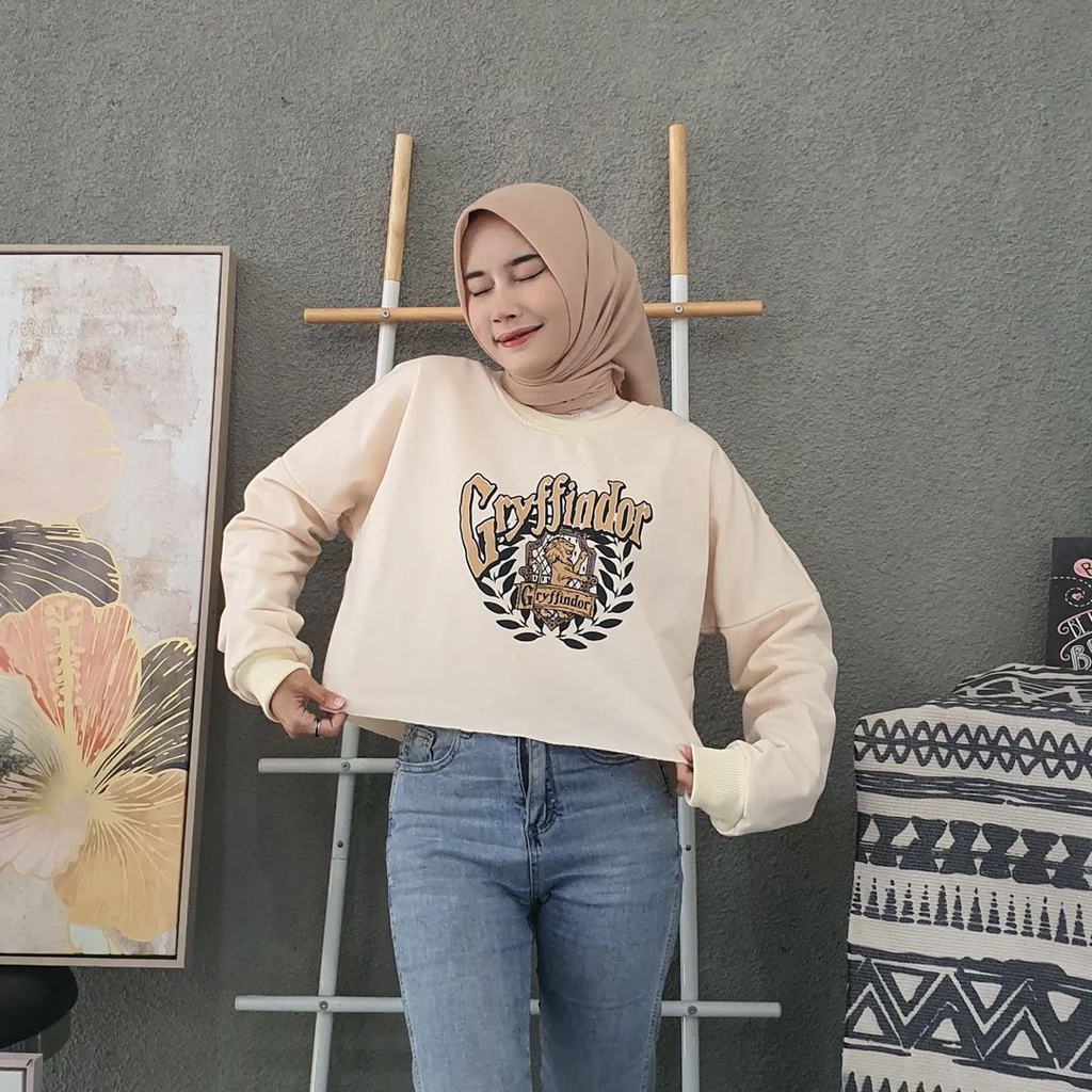 Sweater Wanita Oblong Crewneck GRY FFINDOR CROOPE Blouse Atasan Fashion Terkini Oversize Korean Style