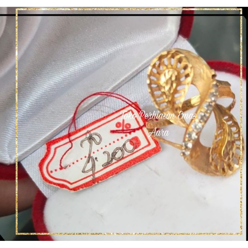 Cincin Emas 70.0 Spiral Krawang Daun Permata