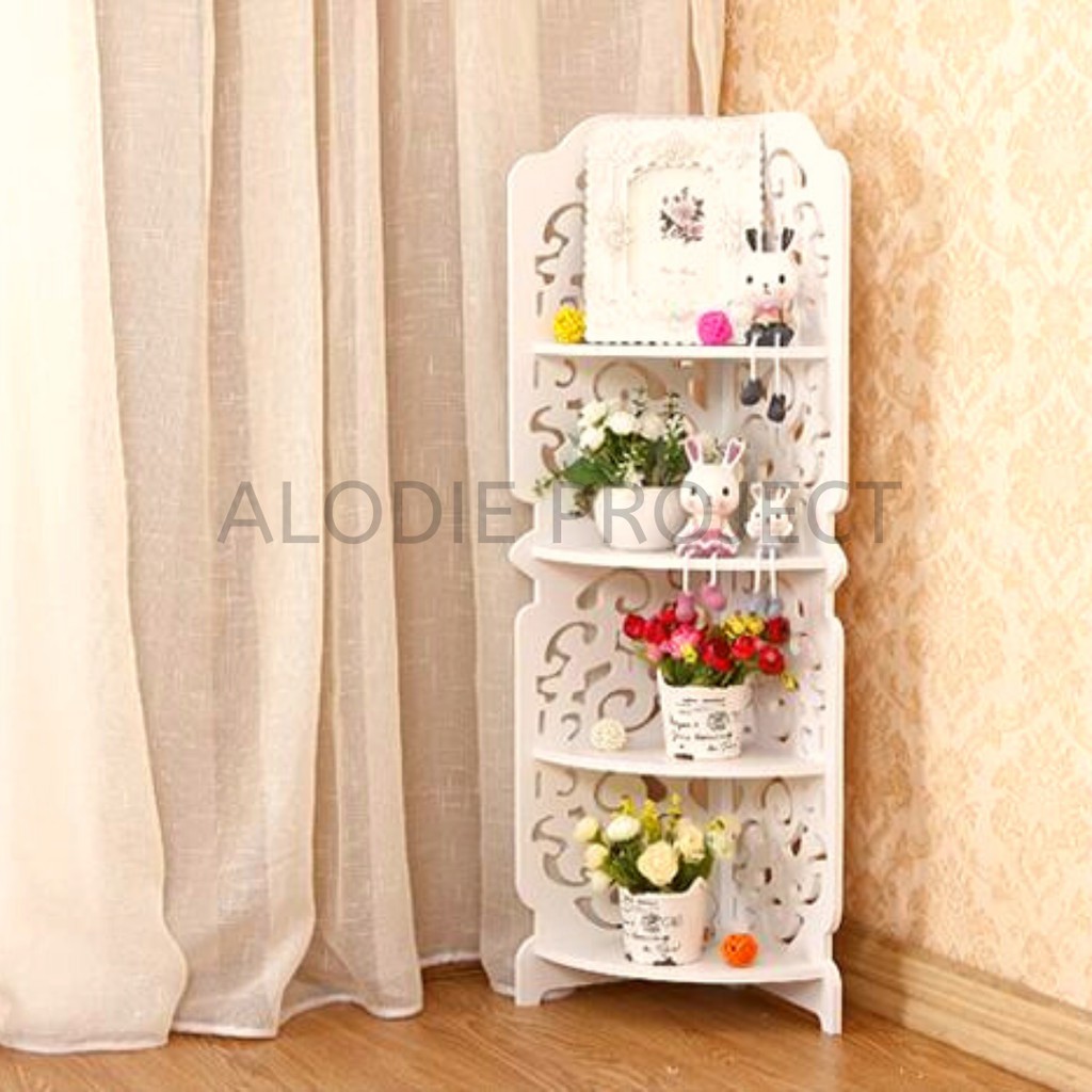FURNITURE DEKORASI RAK CORNER RAK SUDUT 4 TINGKAT RAK SUDUT BERDIRI RAK SUDUT RUANG TAMU  RAK KAMAR