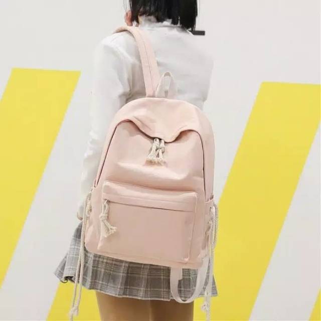 Tas Ransel Pria Wanita Backpack Tas Punggung Tas Laptop Fashion Sekolah Kampus Kuliah Wanita Cewek MURAH Warna Soft Korea Kpop Punggung Trend Simple Polos Lucu Casual Kuliah Macaron - LangFord