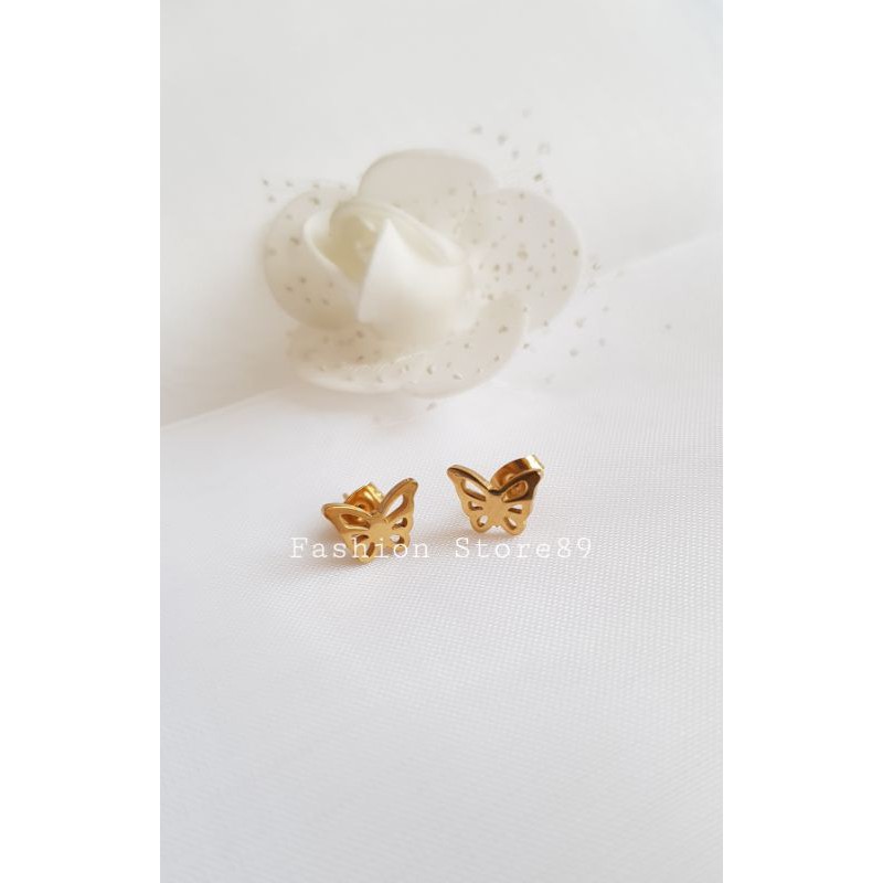 Anting tusuk kupu2 titanium gold import antikarat