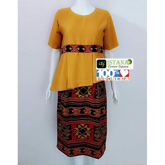 Setelan Baju Batik Wanita Gaya Tenun Blanket Troso Kombinasi