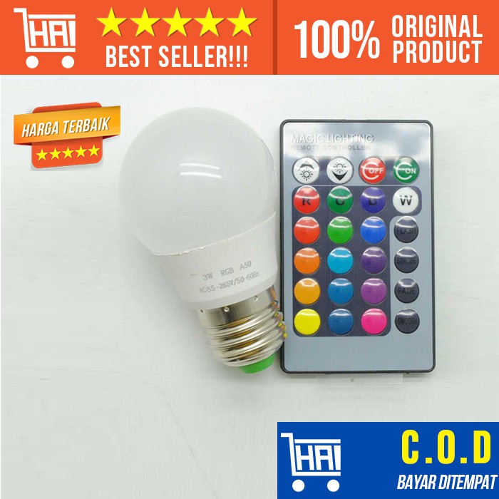 Jual LAMPU BOHLAM WARNA-WARNI RGB DENGAN REMOTE CONTROL DEKORASI