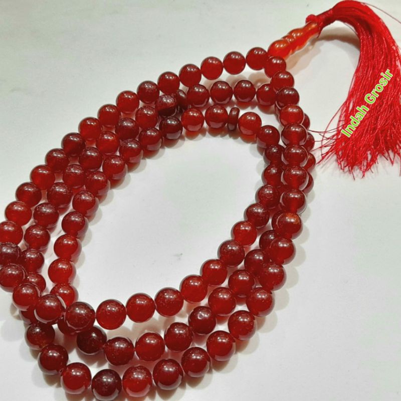 Tasbih Batu Giok Burma Merah Kristal 10mm 99Butir Natural