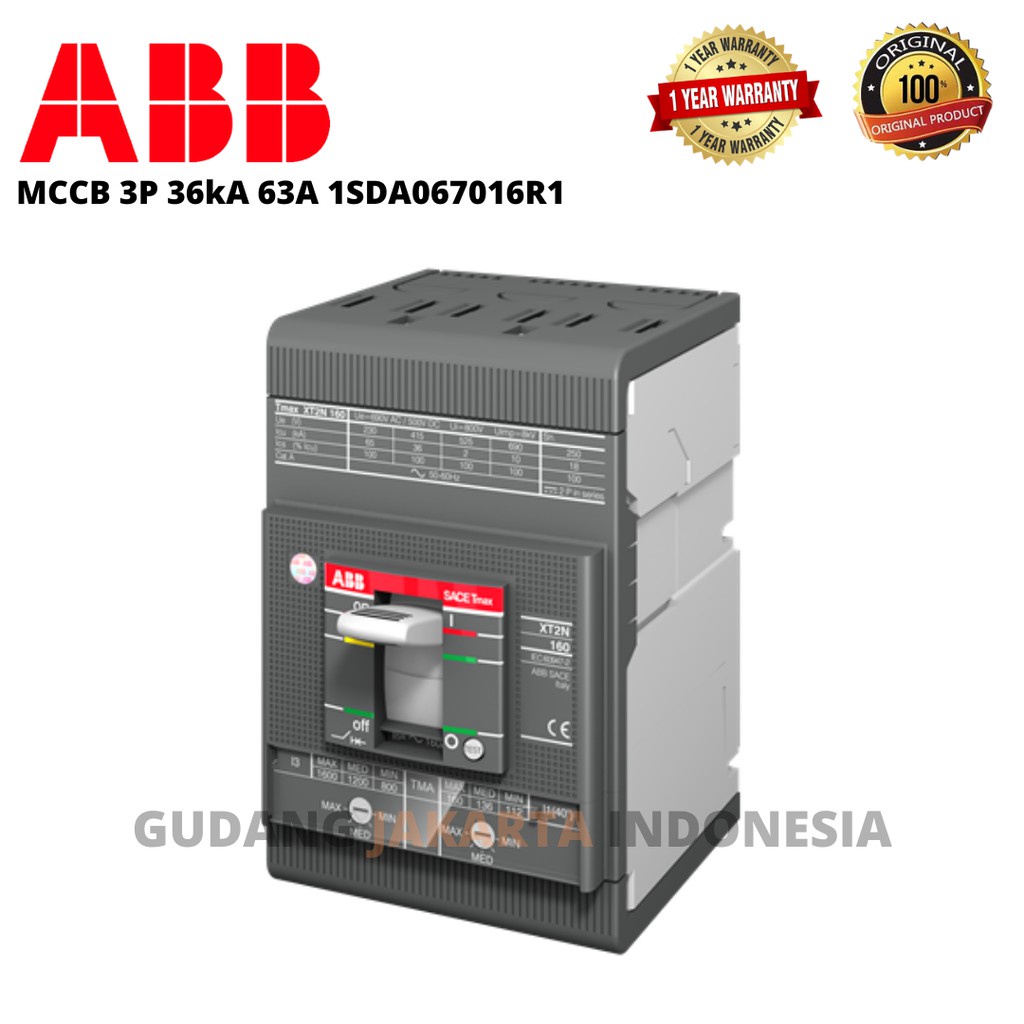 ABB MCCB 3P 36kA 63A XT2N 160 TMA 63-630 3p F F   1SDA067016R1