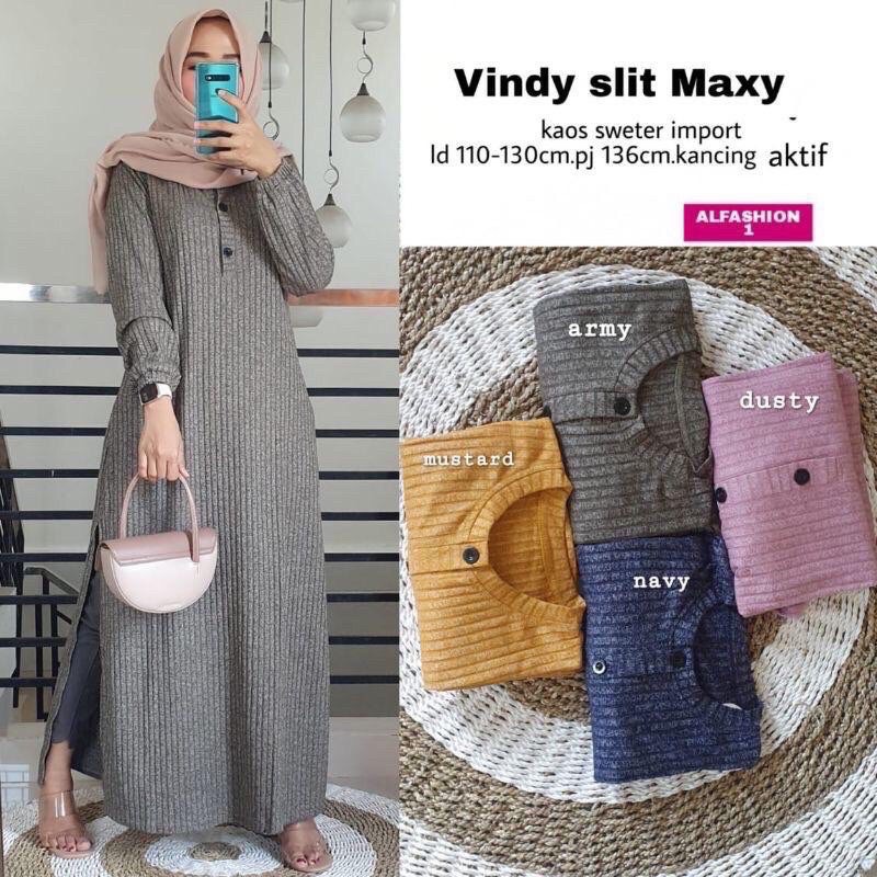 Vindy Slit Maxy - Gamis Rajut Sweter Import LD100 Busui / Gamis Import / R.11 - 213-5485