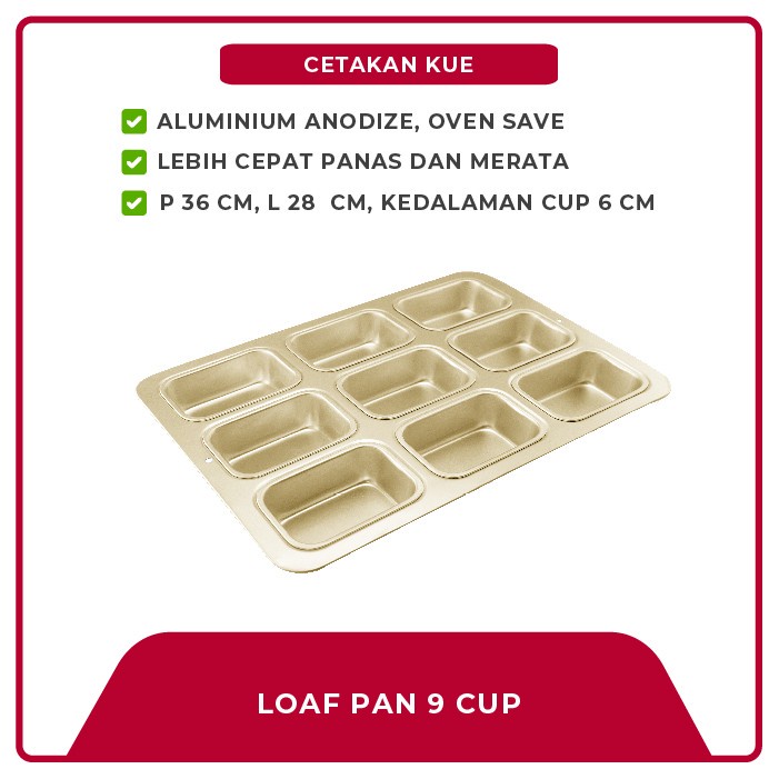 MASPION Cetakan Kue Petite Loaf Pan 9 Cup  - Aluminium Anodize