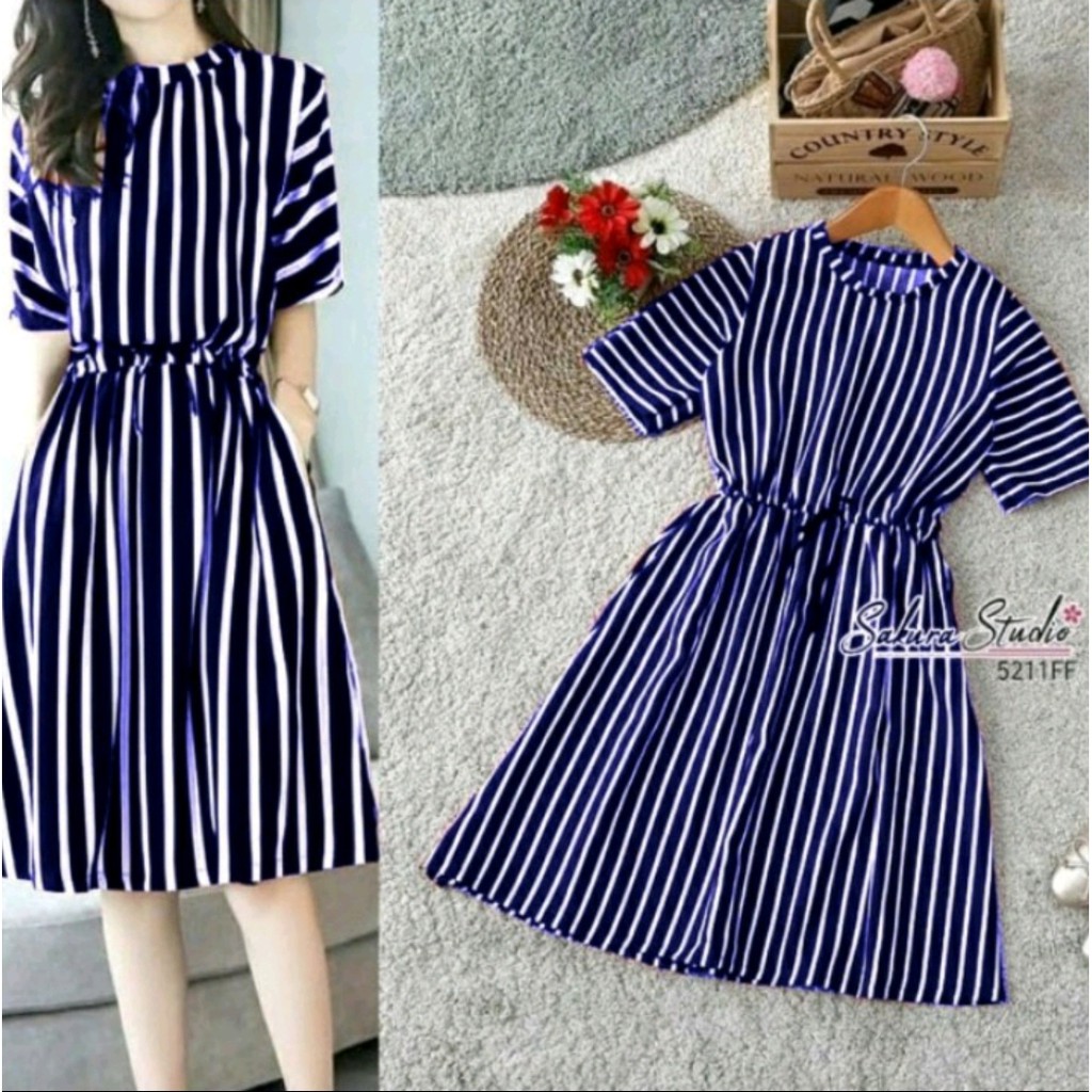 [GLFK] Dress Minori / Dress Korea Salur / Dress Murah Wanita / Dress Motif Salur / Dress / Dress Korea Wanita