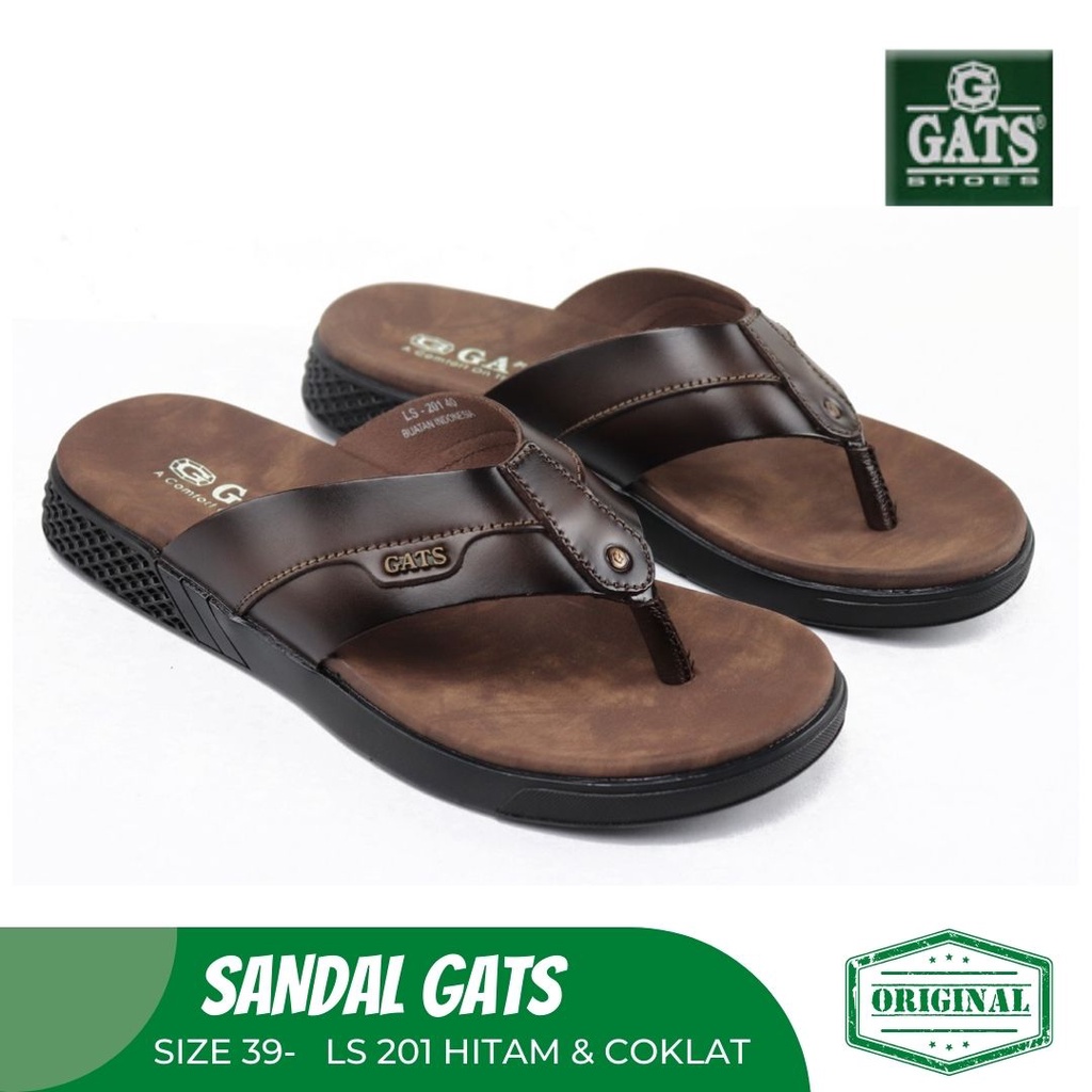 Sandal Jepit Casual Pria GATS LS201 Hitam Dan Coklat Sandal Jepit Kulit Asli Model Terbaru