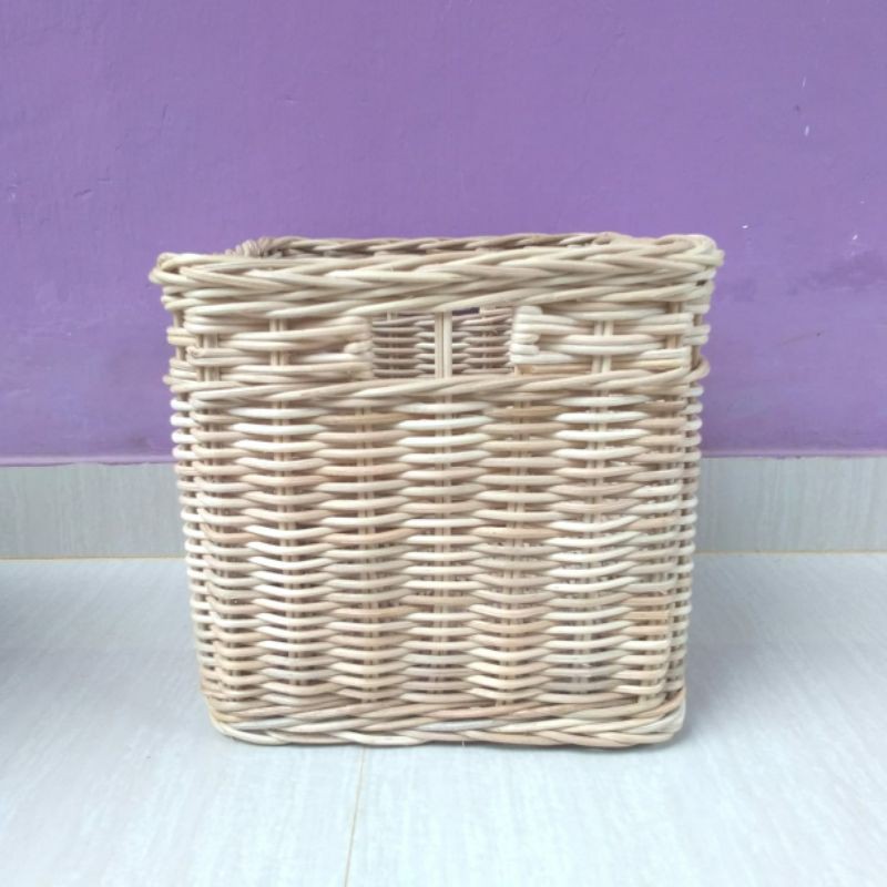 Keranjang rotan kotak persegi laci penyimpanan sedang 29x27x25 cm