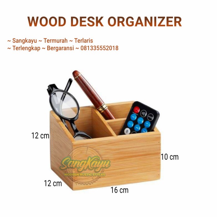 Desk set pen holder tempat pulpen pensil remot alat tulis meja kantor - KAYU MAHONI