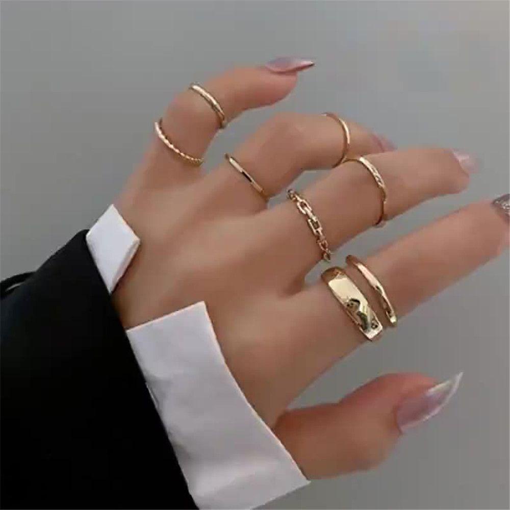 Lily 7pcs/Set Cincin Wanita Set Gadis Lady Fashion Perhiasan Bukaan Bulat