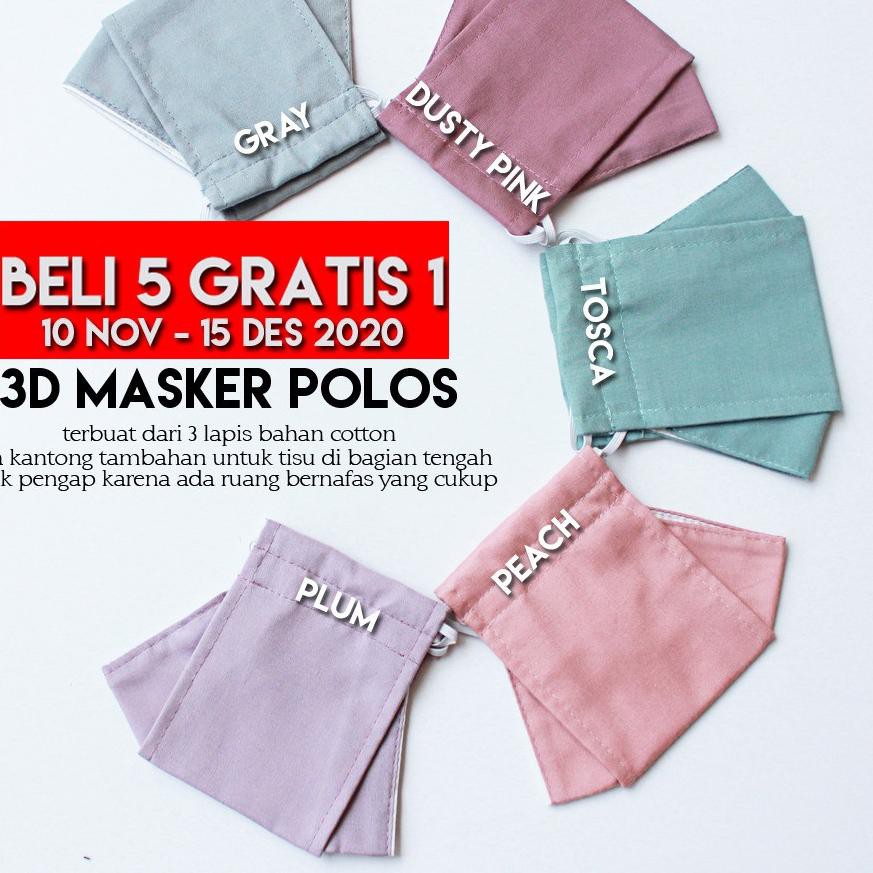 BIG SALE KODE-491 MASKER KAIN POLOS 3D / MASKER 3 LAPIS/ MASKER HEADLOOP EARLOOP