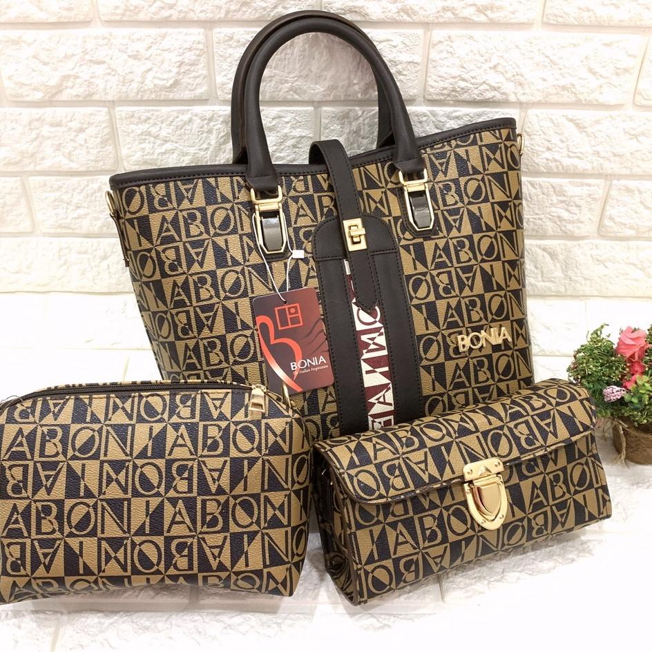 Terbaik.. TAS BONIA ARTIKA ( KUALITAS SUPER ) SET 3in1 tas batam wanita fashion besar Kerja Office a