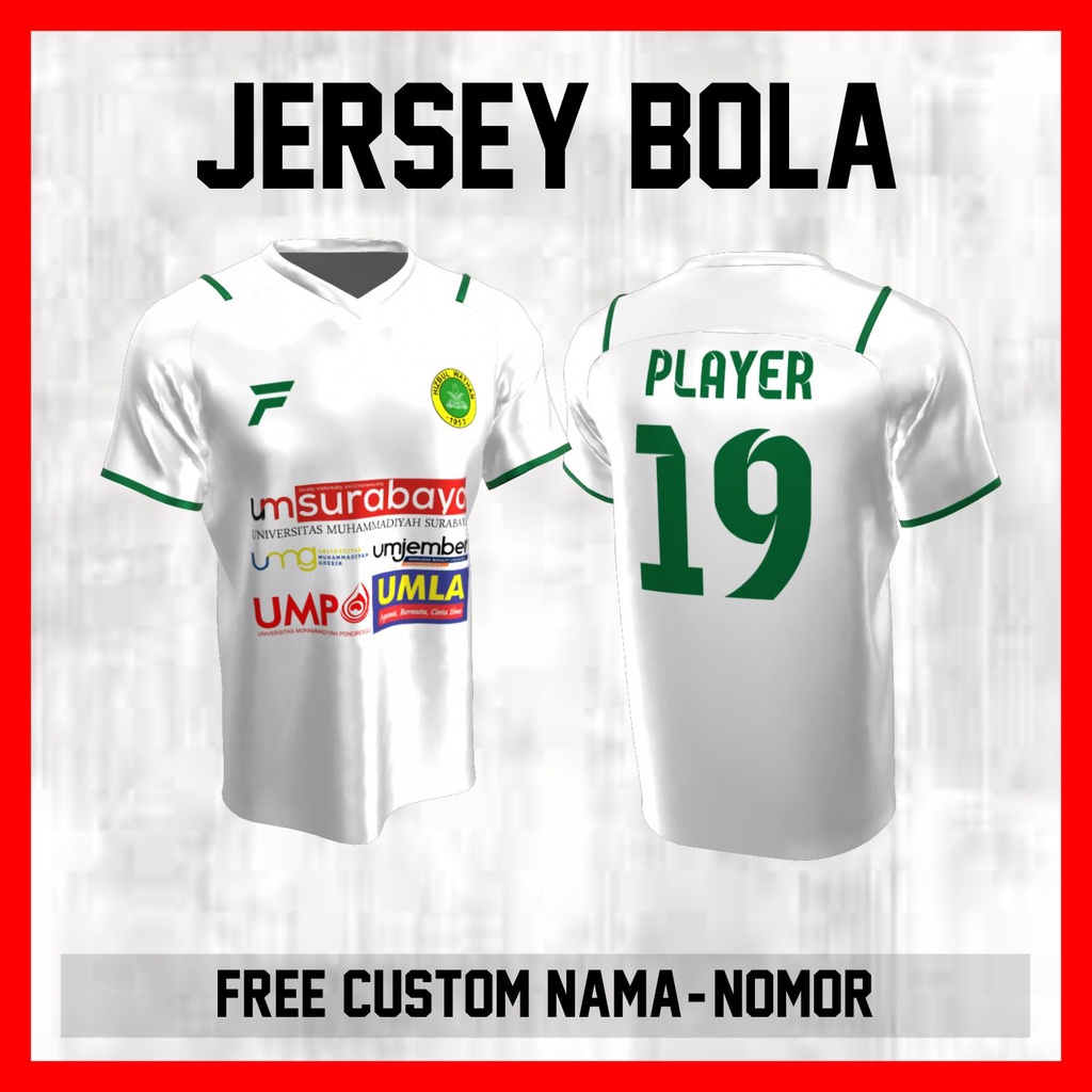 Kaos Bola Jersey Hizbul Wathan Klub Putih Garis Bahu Baju Custom Nama dan Nomor Punggung - 144