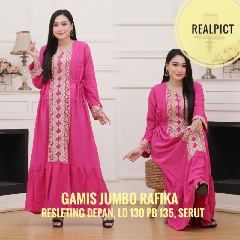 [LD 130]Gamis jumbo renda arab rafika resleting depan busui