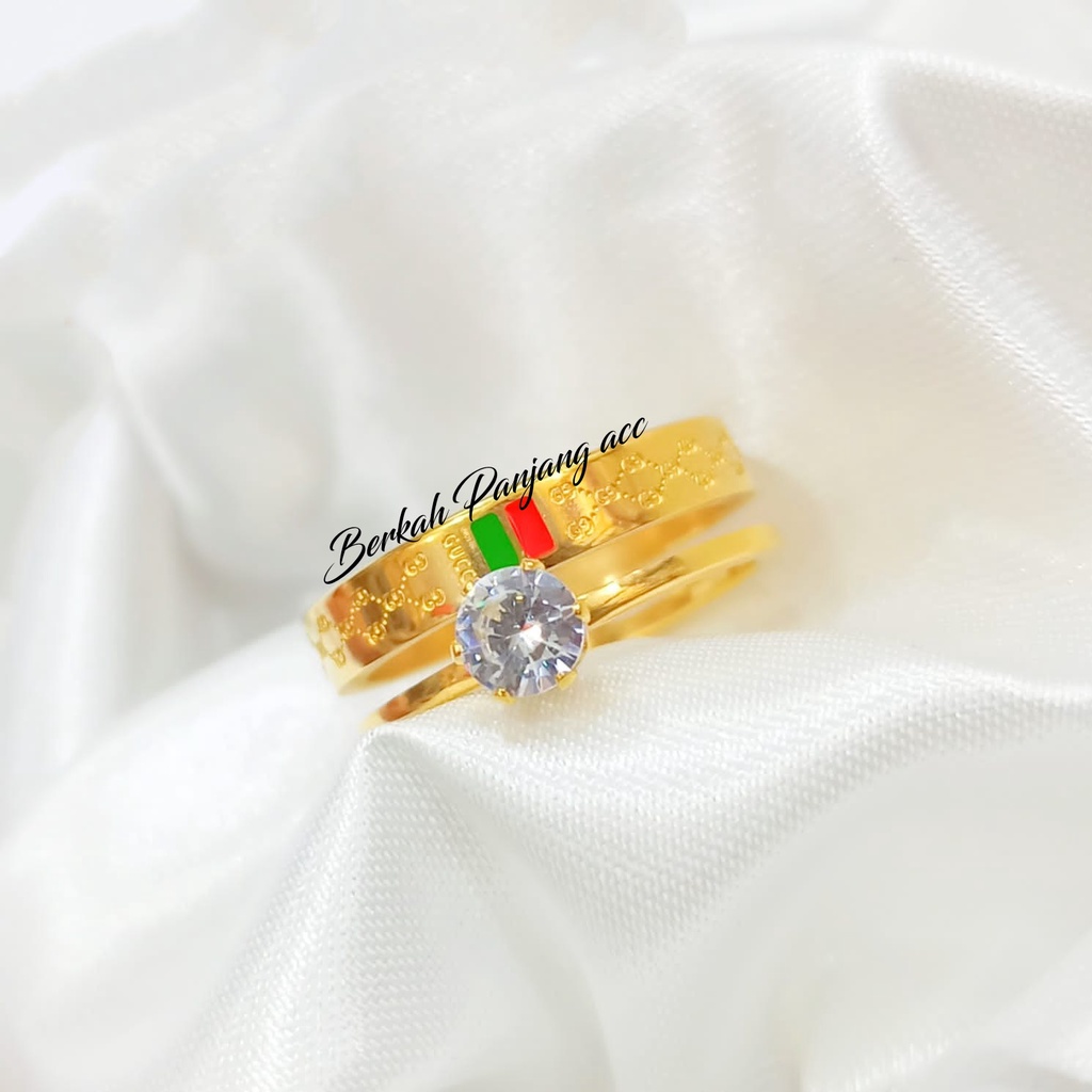 CINCIN TITANIUM PERMATA TUNGGAL DIAMOND PERHIASAN EMAS KOREA ANTI LUNTUR&amp;ANTI KARAT