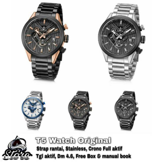 Jam tangan t5 watch original pria cowok branded ori stainless stell arloji anti karat air analog