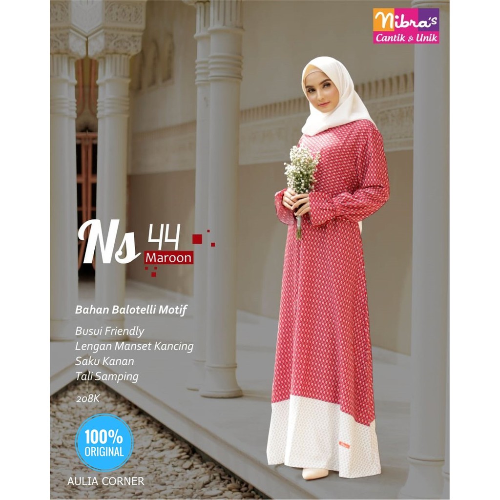 Untuk Acara Formal Gamis Nibras NS 44 Maroon ORIGINAL Gamis Wanita Remaja
