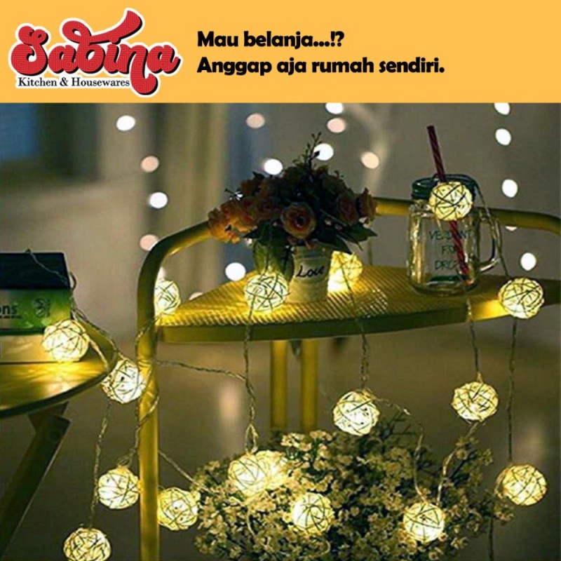 Lampu Hias Dekorasi Kamar Rumah Bola Rotan String Fairy 10 LED