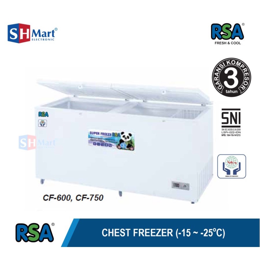 CHEST FREEZER RSA CF-600H / CF600H KAPASITAS 500 LITER FREEZER BOX (MEDAN)