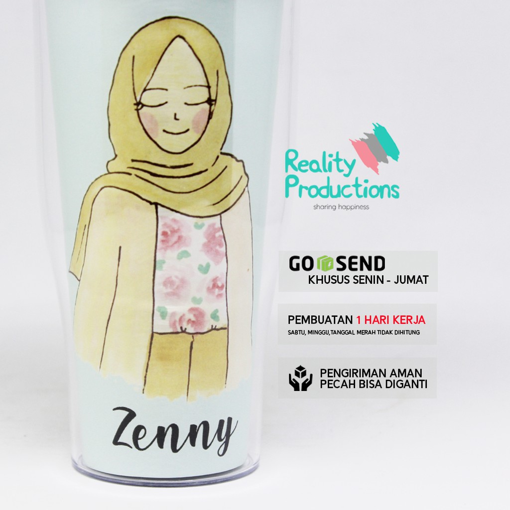 Tumbler Doodle Wanita Hijab Cantik 2 untuk Kado Ulang Tahun