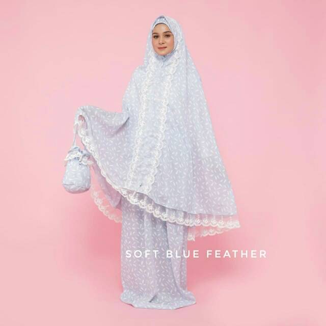 Mukena Feather Soft Blue Fit to 165 cm Mukena Dewasa, Seserahan, Tarawih, Lebaran