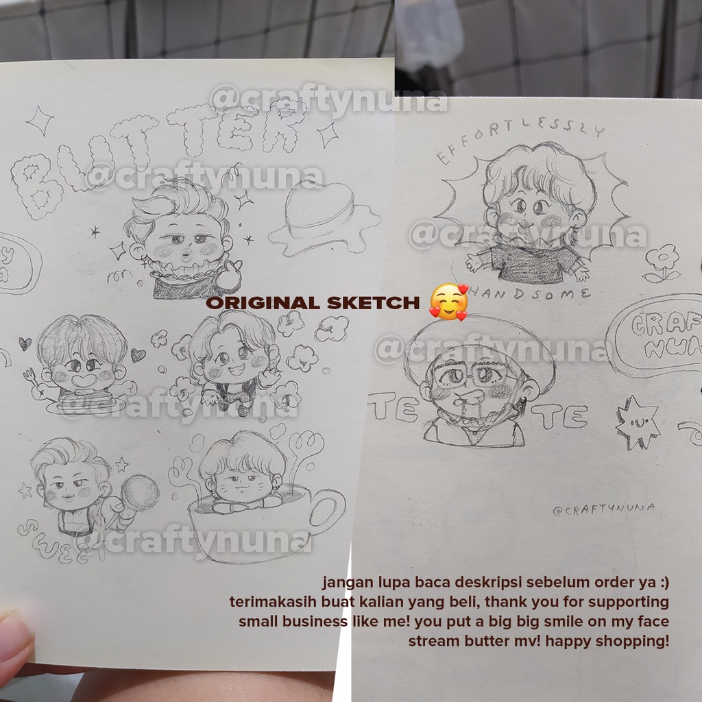 (BT-017) BTS BUTTER FANART Sticker Set by Crafty Nuna stiker cute chibi fan art deco case hp bangtan