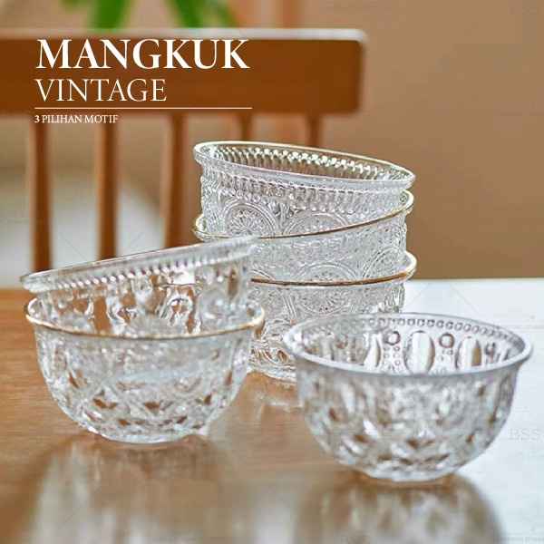 Mangkuk mangkok kaca vintage cantik unik 420ml salad Retro Gaya Nordic Glass Bowl