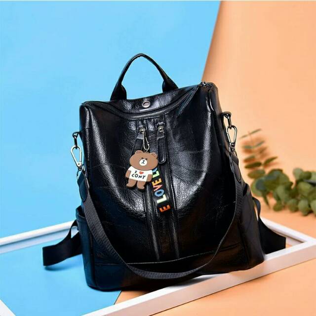 JS_TAS RANSEL ANTI AIR BACKPACK WANITA HITAM MOTIF QUENTANNY KOREA KULIAH SEKOLAH KERJA TA126B5 STEI