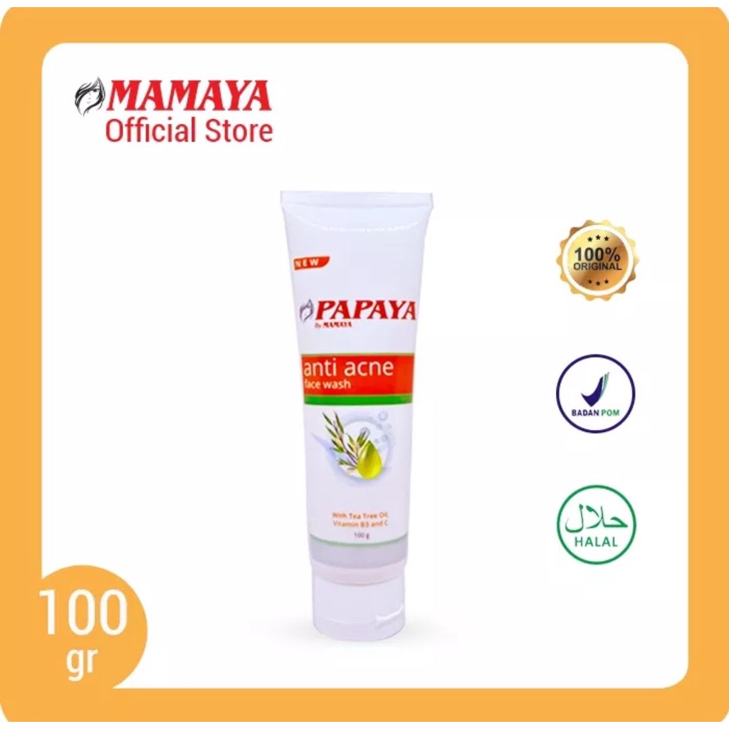 MAMAYA PAPAYA BRIGHTENING FACE WASH 100GRAM PAPAYA ANTI ACNE FACE WASH 100GRAM BPOM RESMI BERSERTIFIKASI HALAL