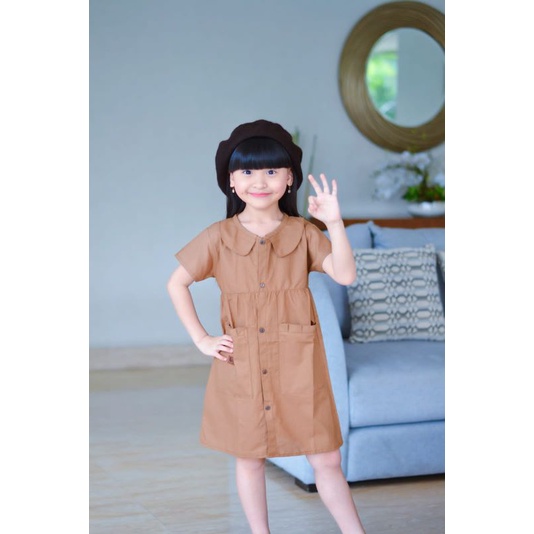 Kemeja Dress pocket Anak perempuan umur 3-7 tahun