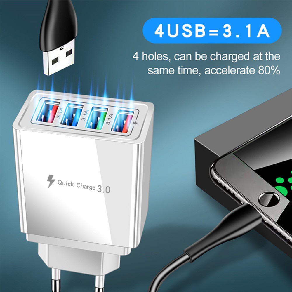 Universal Apple Android 4USB5V3A 4Pengisi daya ponsel USB 3A kepala pengisian warna