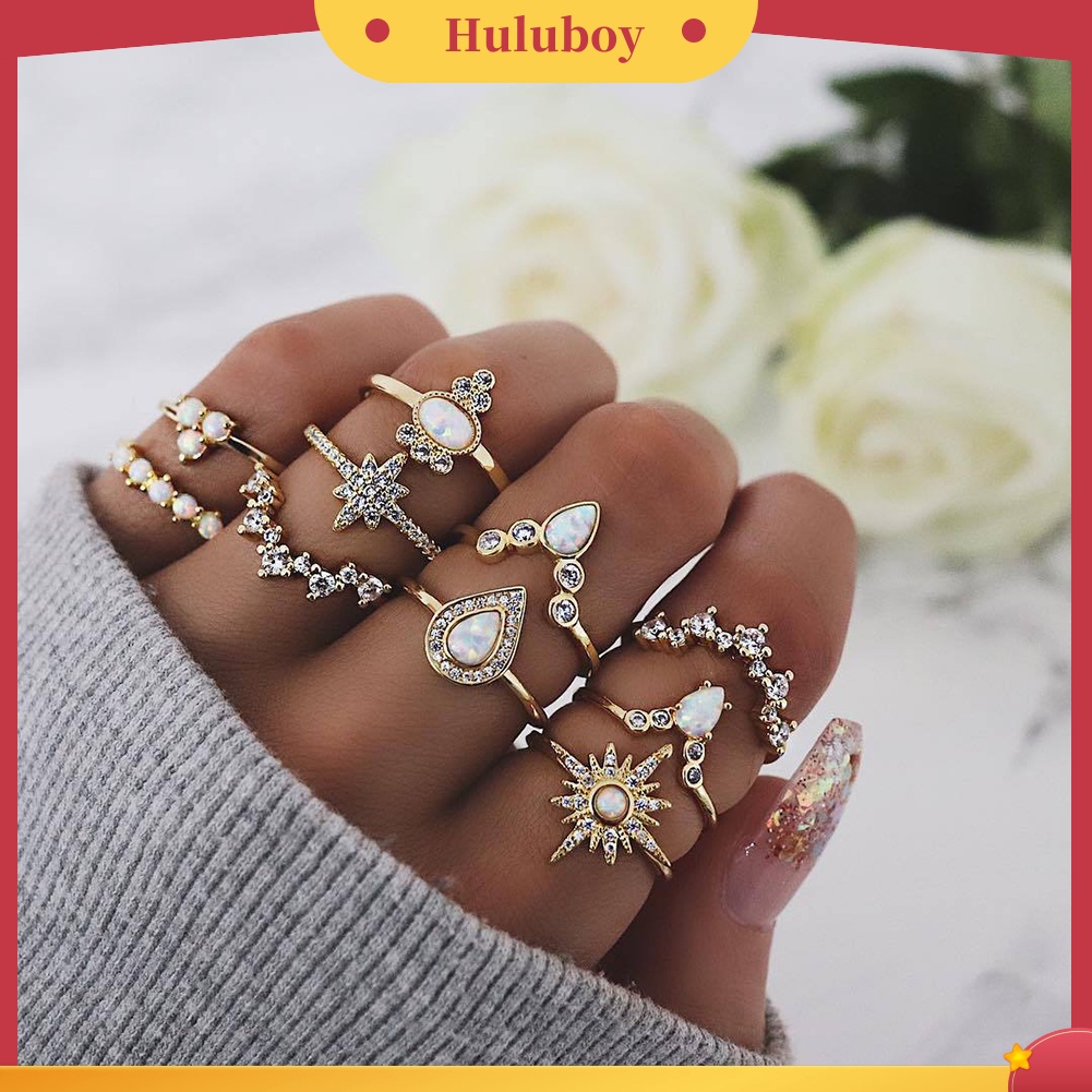 Hu Hu Hu Hu Hu Alat Bantu Pasang Kacamata♡ 10pcs / Set Cincin Buku Jari Aneka Bentuk Warna Silver Untuk Wanita