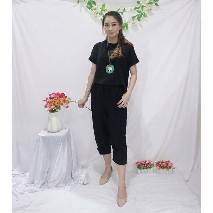 BLOOMS DAILY ONE SET / TIE DYE ONE SET RAYON / STELAN PIYAMA WANITA-MERLYN BLACK