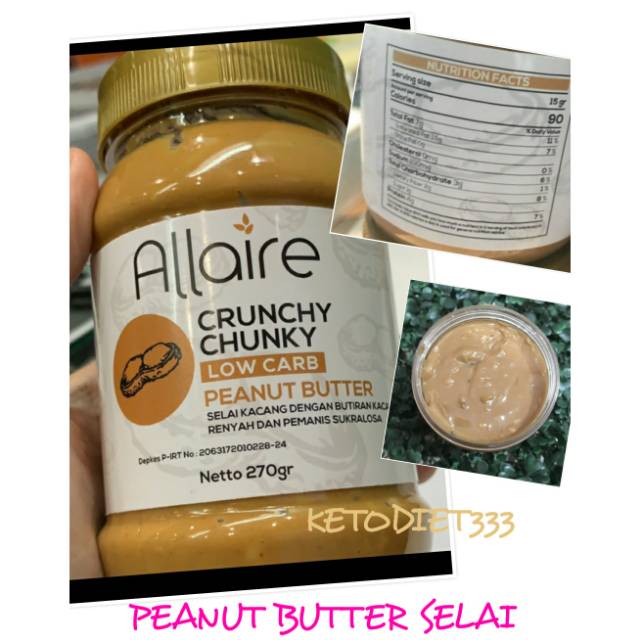 Allaire Crunchy Chunky Peanut Butter / Coklat Peanut Selai Kacang untuk Diet Keto