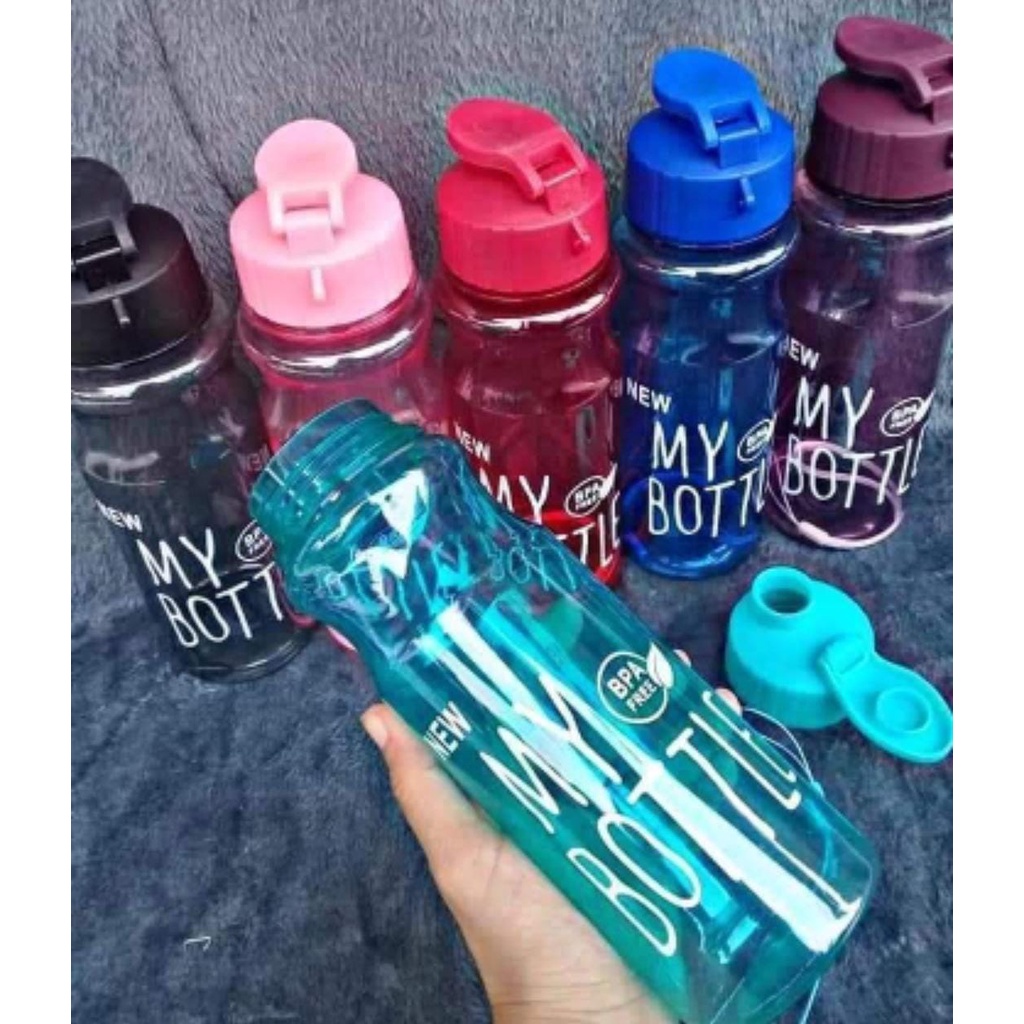 BELLA - NEW BOTOL MINUM MY BOTTLE TALI / SARUNG WARNA DENGAN TUTUP FLIP KLIK  TERBARU