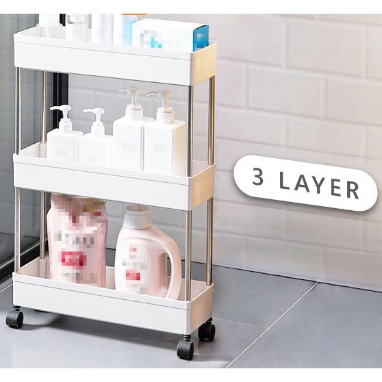 Rak Troli 3 Susun + Roda / Rak Kamar / Rak Kamar Mandi / Rak Organizer Penyimpanan Serbaguna