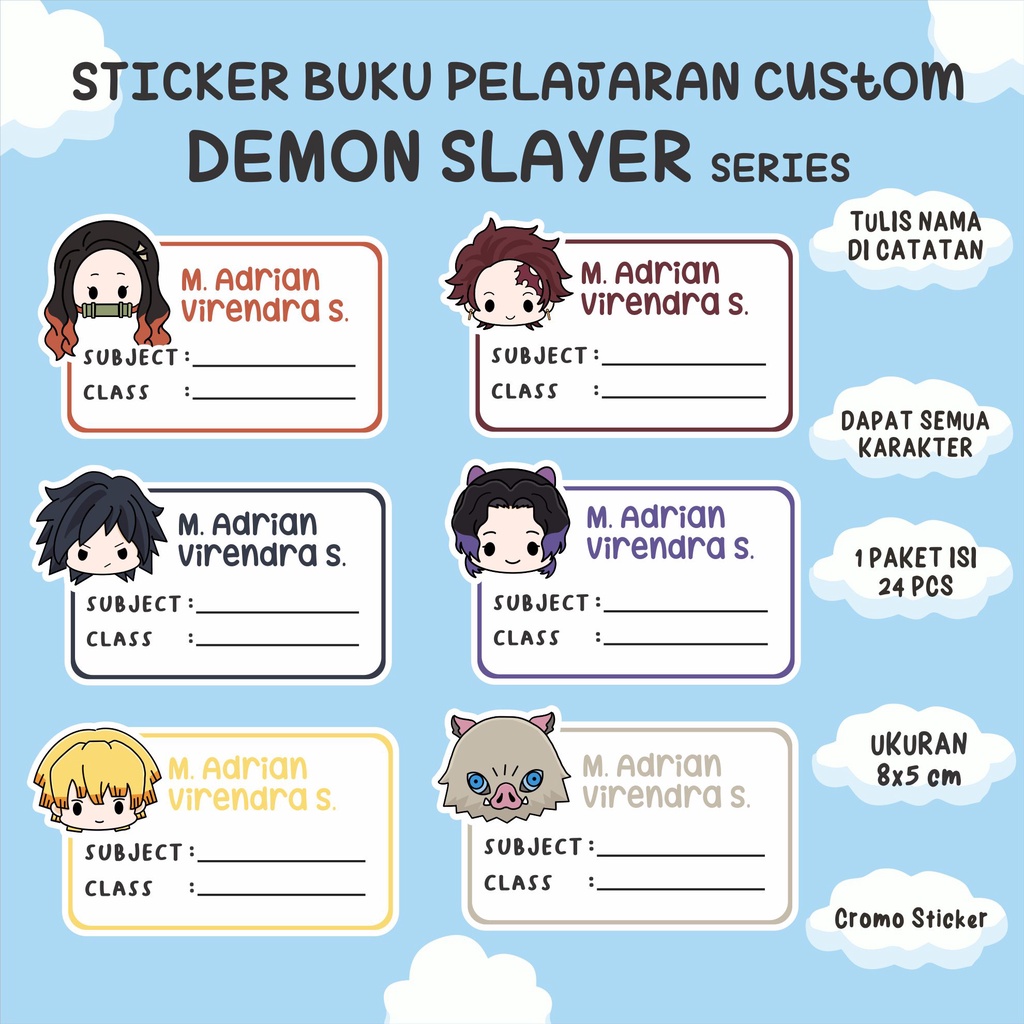 

DEMON SLAYER STICKER BUKU PELAJARAN CUSTOM NAMA