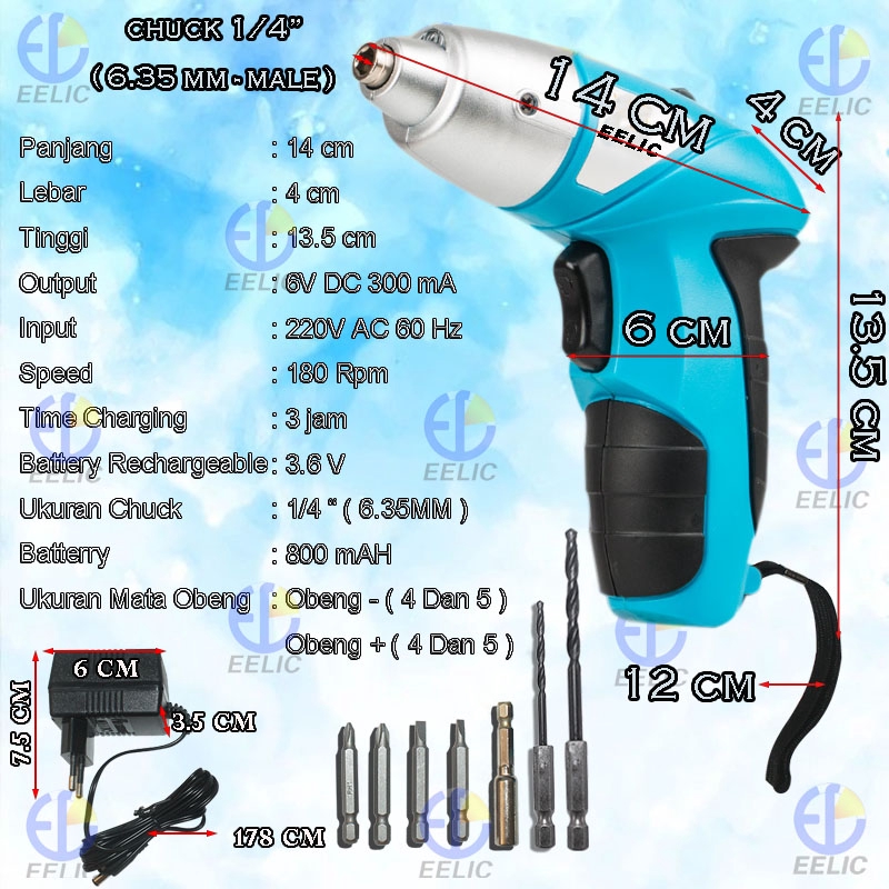 EELIC Bor Baterai Tanpa Kabel - Obeng Elektrik Cordless Screwdriver OBL-BJ1001