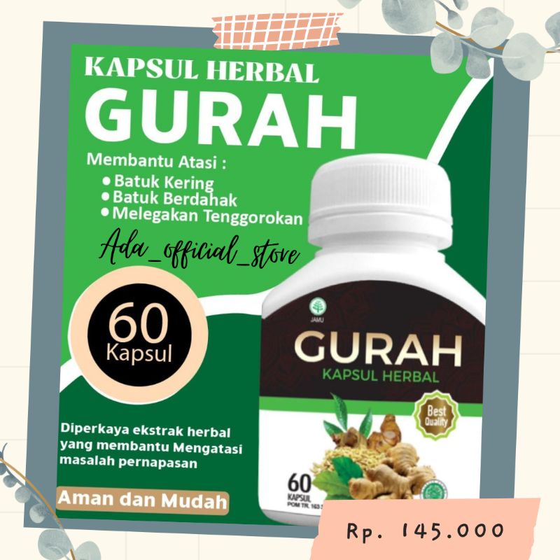 Kapsul Herbal Gurah - Atasi Batuk Berdahak, Gangguan Pernapasan, Tidur Mendengkur / Ngorok KAPSUL GURAH - OBAT BATUK ASMA SESAK NAFAS BATUK BERDAHAK BATUK KERING OBAT BATUK IBU DAN ANAK - COD