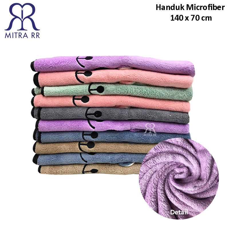 Handuk Mandi Microfiber Besar 70x140cm Microfibre Quick Dry Bordir Karakter