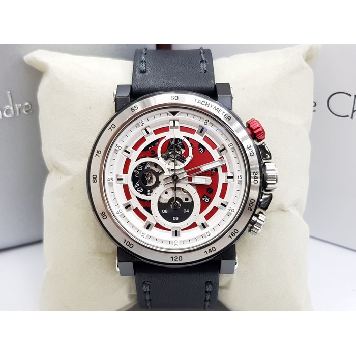ORIGINAL JAM TANGAN ALEXANDRE CHRISTIE AC 6429 PRIA SILVER RED LEATHER BLACK ORIGNAL