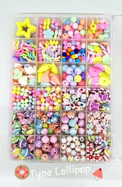 Mainan edukatif anak meronce merangkai manik beads type summer / lollipop