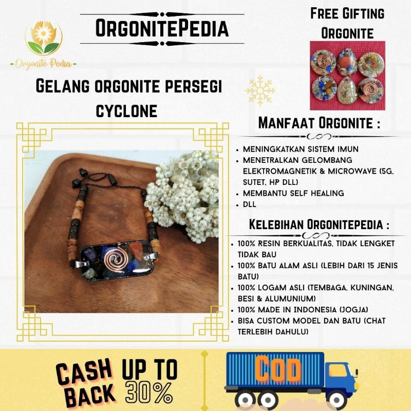 Gelang Kesehatan Orgonite  Cyclone Black Series Mini Rectangle Kaukah Beads EMF Protection